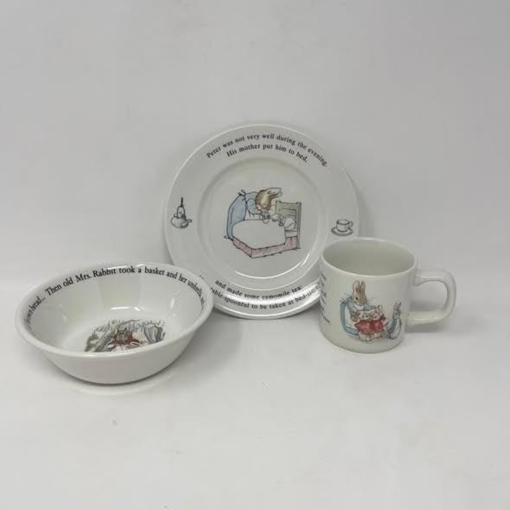 Wedgewood Peter Rabbit Beatrix Potter Designs Plate Bowl Mug 3 Piece Set Easter
